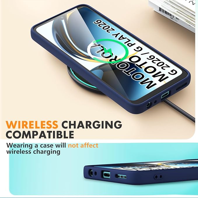 for Motorola Moto G 2026/G Play 2026 Case, 2 Pack Tempered Glass Screen Protectors, Soft TPU Liquid Silicone Shockproof Gel Cover-Midnight Blue