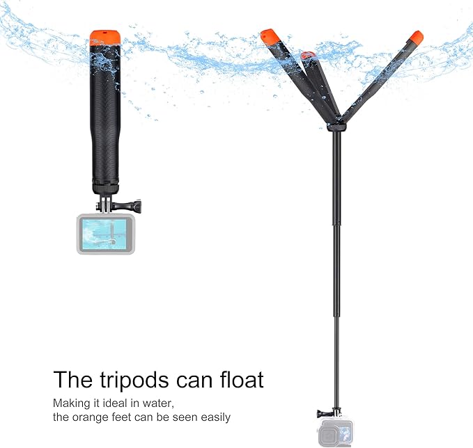Floating Selfie Stick for GoPro Hero 13 12 11 10 9 8 Mini Max Fusion Session, DJI OSMO Action 6 5 Pro 4, AKASO Brave EK7000, 4 in 1 Underwater Waterproof Pole Monopod Hand Grip Tripod Stand