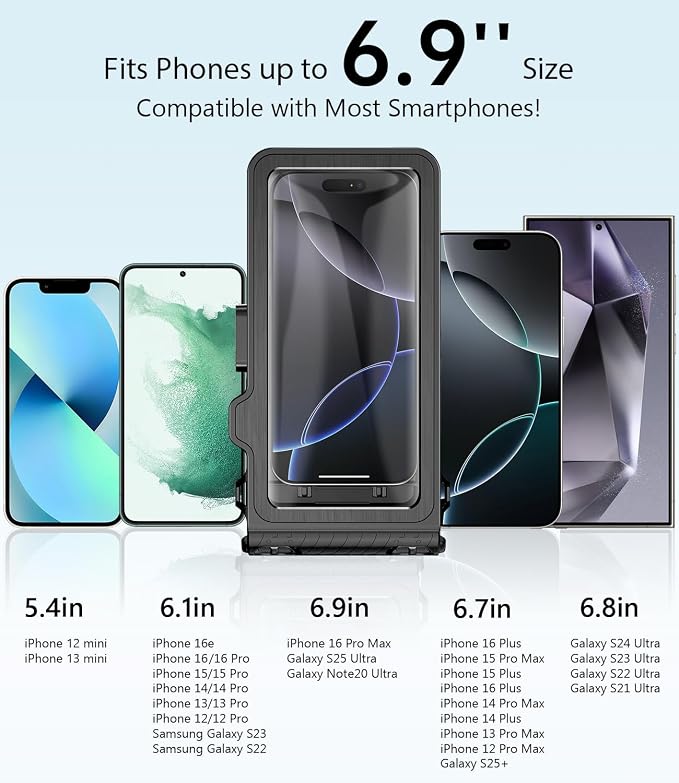 Waterproof Phone Case for Snorkeling - Underwater Touchscreen Housing, Universal Underwater Photo&Video Diving Case for iPhone 17/16/15/14 Pro Max Samsung Galaxy S25/S24 Ultra Up to 6.9'' Black