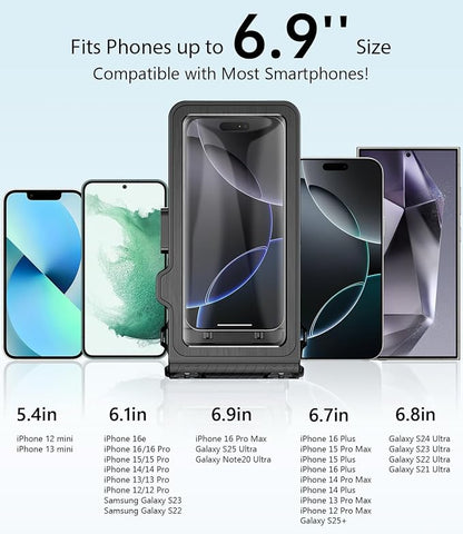 Waterproof Phone Case for Snorkeling - Underwater Touchscreen Housing, Universal Underwater Photo&Video Diving Case for iPhone 17/16/15/14 Pro Max Samsung Galaxy S25/S24 Ultra Up to 6.9'' Black