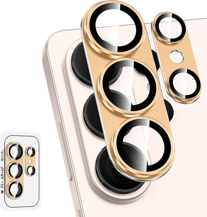 for Samsung Galaxy S26 Ultra Camera Lens Protector, Electroplated Matte Back with 9H Tempered Glass Lens Protector, [Strong Adsorption] [Case-Friendly] Metal Ring HD Clear Lens Cover, Gold