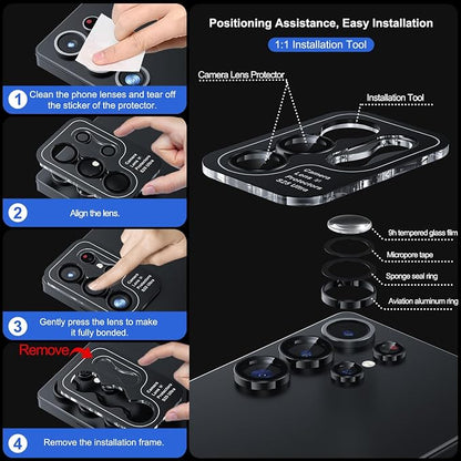 WSKEN for Samsung Galaxy S25 Ultra Camera Lens Protector - Ultra Thin Case Friendly, 9H Shatterproof Tempered Glass with Aluminum Metal Circle Camera Screen Protector Cover Accessories, Black