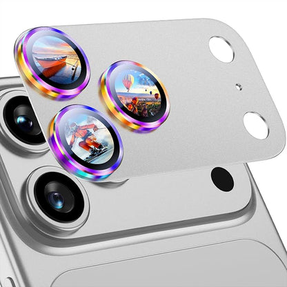 Uyiton for iPhone 17 Pro Max Camera Lens Protector, Not Easy to Break [Strong Adsorption][Case-Friendly] Metal Tempered Glass Rear Camera Screen Cover, Colorful Silver