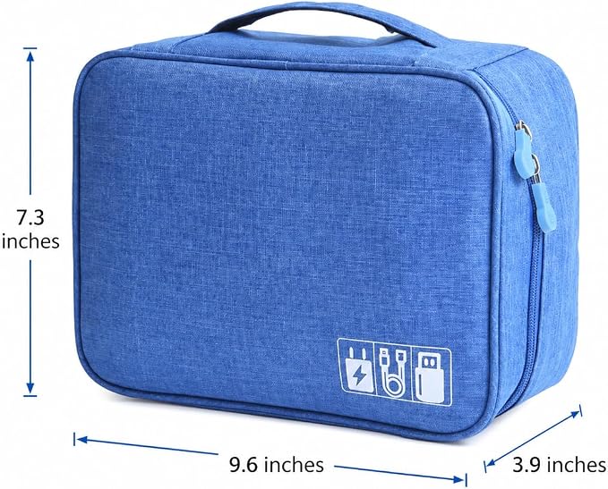 CARIGO Portable Electronics Organizer Bag, Double Layer Travel Gadget Organizer, Waterproof Digital Storage Case for Cables, Chargers, USB, SD Cards, Power Bank (Blue)