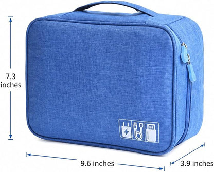 CARIGO Portable Electronics Organizer Bag, Double Layer Travel Gadget Organizer, Waterproof Digital Storage Case for Cables, Chargers, USB, SD Cards, Power Bank (Blue)