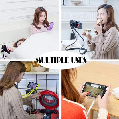 Chapter Seven Universal Smart Mobile Phone Stand,Hanging on Neck Cell Phone Mount Holder, Flexible Lazy Bracket DIY Free Rotating for Multiple Functions (Black) (Pink)