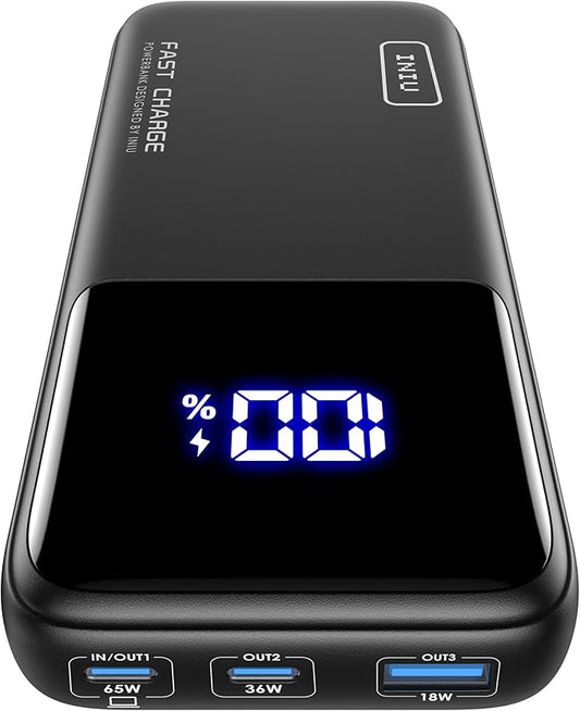 INIU Portable Charger, 20000mAh 65W Compact USB C Laptop Power Bank, PD QC Fast Charging 3-Output Battery Pack, Travel Charger for Laptop MacBook iPad Tablet Steam Deck iPhone 17 16 15 14 Samsung S24