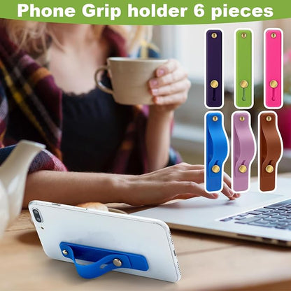 Weewooday 6 Pieces Phone Grip Holder Cell Phone Grip Strap Telescopic Finger Strap Stand Universal Finger Kickstand for Most Smartphones(Lovely Color)