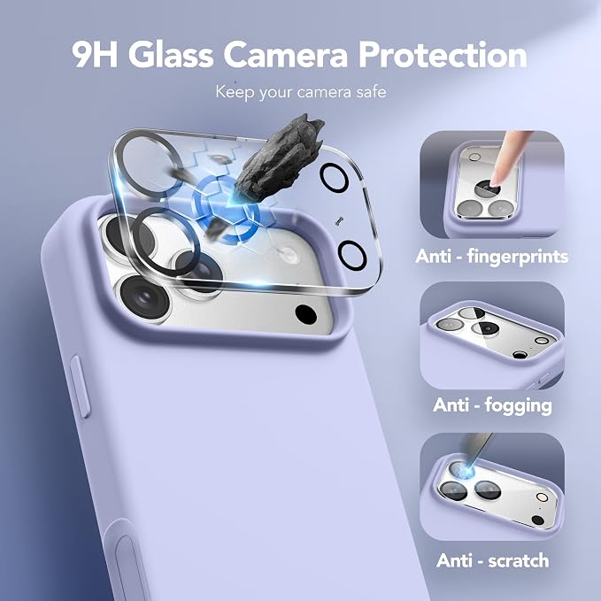 GONEZ Magnetic for iPhone 17 Pro Case, Compatible with MagSafe, [Screen Protector + Camera Lens Protector], Liquid Silicone Anti-Scratch Shockproof Protective Phone Case 6.3 inch, Lilac