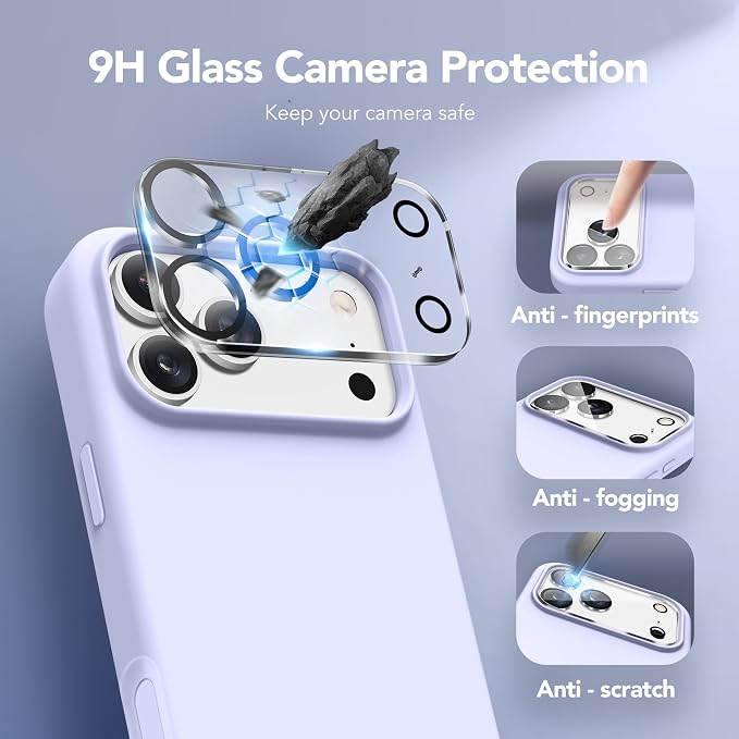 GONEZ Magnetic for iPhone 17 Pro Max Case, Compatible with MagSafe, [Screen Protector + Camera Lens Protector], Liquid Silicone Anti-Scratch Shockproof Protective Phone Case 6.9 inch, Lilac