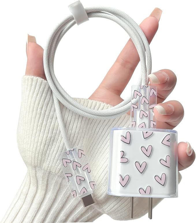 Lovmooful Compatible for iPhone 18W/20W USB-C Charger Cover Clear Lovely Love Heart Design Soft Charger Protector Cute Cable Case Saver Protector for Girls Women-Purple Heart