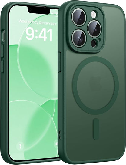 FNTCASE for iPhone 13 Pro Max Case: [Compatible with Magsafe] Translucent Matte Magnetic Phone Cover - Military Grade Drop Protection Shockproof Protective Cases - Green