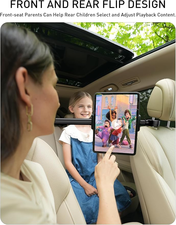 Tryone Car Headrest Tablet Holder for iPad: [Front & Rear Flip Mount] Adjustable Back Seat Tablet TV Portable Screen Holder, Car Road Trip Essentials for Kids Compatible with 4.7-16.1" Devices
