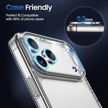 UniqueMe Compatible for 3 Pack iPhone 17 Pro Camera Lens Protector - [Drop Protection] [Case Friendly] 9H Tempered Glass Camera Cover Screen [Update New Version] - Glitter Blue