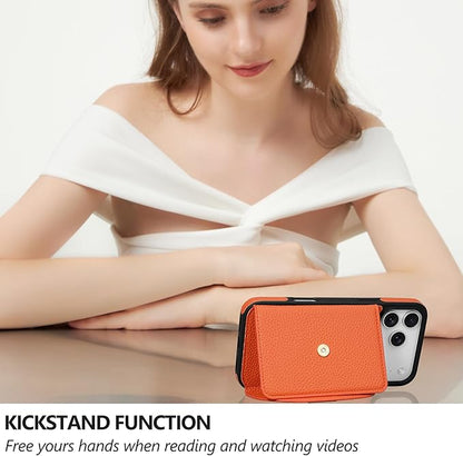 Keallce Case for iPhone 17 Pro Max 6.9" Crossbody Wallet Case, Lanyards & Wrist Straps with Phone Tabs, Flip Case with RFID Blocking 4 Card Holder Slots Kickstand, Protective Cover for Women, Orange