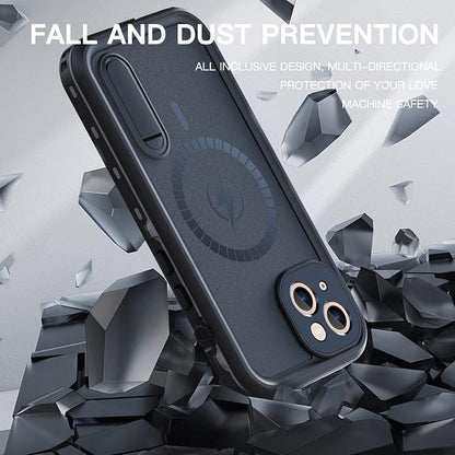 Omio for iPhone 13 Waterproof Case Compatible with MagSafe, Magnetic Full Body IP68 Shell with Built-in Screen Protector Military Grade Shockproof Cover with Stand for Men Women Black