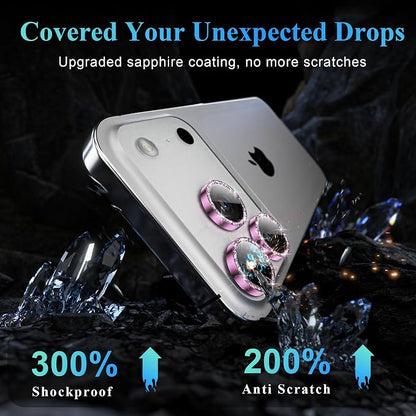 YWXTW Camera Lens Protector for iPhone 17 Pro/iPhone 17 Pro Max, [1 Step Installation Tray] Tempered Glass Screen Protector Metal Individual Camera Cover Accessories Case Friendly (Glitter Pink)