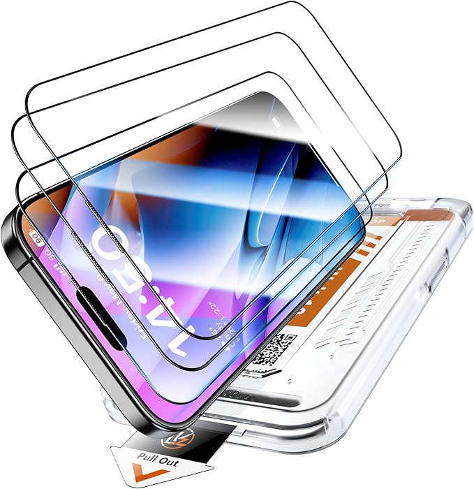 LK 3 Pack for iPhone 15 Pro Screen Protector [Auto-Dusting 0 Bubble] Military Grade Shatterproof, Full Coverage HD Ultra Tempered Glass Screen Protector for 15 Pro [One-Pull Install] Anti-Scratch