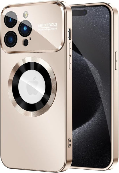 Magnetic for iPhone 15 Pro Max Case, Compatible with MagSafe, Built-in Camera Lens Protector, Logo View, Military Grade Drop Proof Phone Cover, Desert Titanium