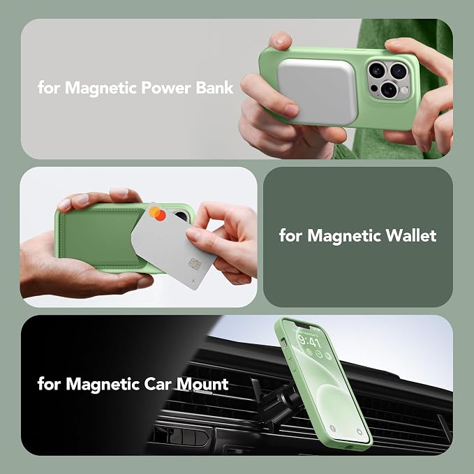 GONEZ Magnetic for iPhone 13 Pro Max Case, Compatible with MagSafe, [Screen Protector + Camera Lens Protector], Silicone Shockproof Anti-Scratch Protective Phone Case 6.7 inch, Green