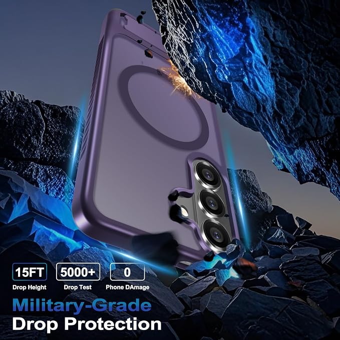 RMOCR for Samsung Galaxy S26 Case with Screen Protector+Lanyard Wrist Strap,Magnetic Translucent Matte Rugged Slim Phone Cover Built in Invisible Kickstand [Fit for MagSafe],2026 Purple