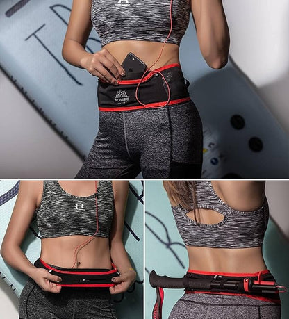 AONIJIE Running Belt Fanny Pack with 250ml Soft Water Bottle Flask for Women Men, Moisture Wicking Waist Pack Great for Marathon Climbing Jogging Cycling, for 6.8in Mobile Phone (Black Blue: M/L)