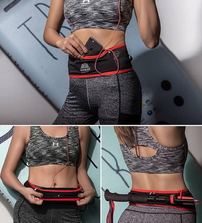 AONIJIE Running Belt Fanny Pack with 250ml Soft Water Bottle Flask for Women Men, Moisture Wicking Waist Pack Great for Marathon Climbing Jogging Cycling, for 6.8in Mobile Phone (Full Black: M/L)