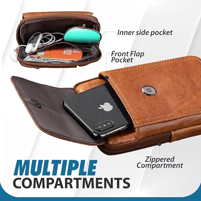 Hengwin Leather Cell Phone Holster Fit for iPhone 17 Pro Max 16 Pro Max 15 Pro Max 14 Pro Max Samsung Galaxy S25 Ultra S24/S23 Ultra Belt Pouch Shoulder Bag Crossbody Purse Case with Belt Clip (Brown)