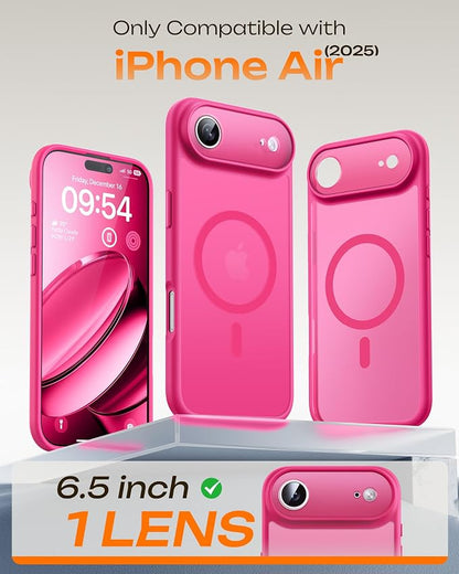 TOCOL for iPhone Air Case, Compatible with Magsafe Charger, Full Camera Protection, Drop Protection, Translucent Matte Phone Case for iPhone 17 Air 6.5 inch (Hot Pink)