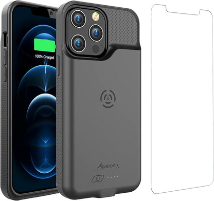 Alpatronix Battery Case for iPhone 14 Pro Max and iPhone 14 Plus (6.7 inch), Strong Slim Protective Extended Charging Cover with Wireless Charging, Apple Pay, CarPlay (BX14Pro Max) - Black
