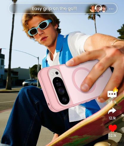 FNTCASE for Google Pixel 10 Pro XL Case: for Pixel 9 Pro XL Case [Fit for Magsafe] Translucent Matte [with Screen Protector] Military Grade Shockproof Protective Magnetic Phone Cover (6.8inch - Pink)