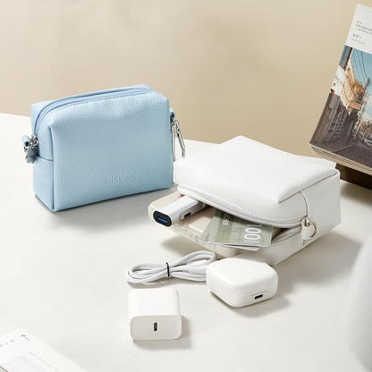 Small Tech Pouch, Waterproof Electronics Travel Case with Carabiner, Compact Cable Organizer Bags & Cases for Chargers, Power Banks, Hard Drives, Earbuds, Cords and Digital Accessories (White)