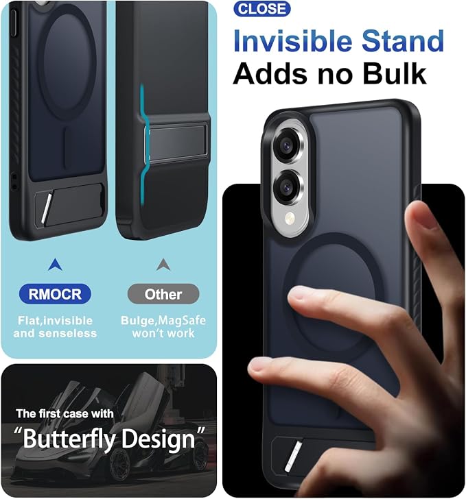 RMOCR for Samsung Galaxy S25 Edge Case with Screen Protector+Lanyard Wrist Strap,Magnetic Translucent Matte Rugged Slim Phone Cover Built in Invisible Kickstand [Fit for MagSafe],2025 Black