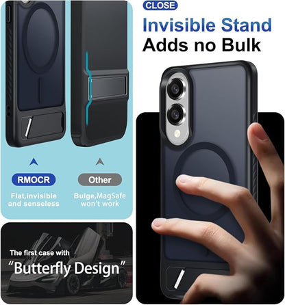RMOCR for Samsung Galaxy S25 Edge Case with Screen Protector+Lanyard Wrist Strap,Magnetic Translucent Matte Rugged Slim Phone Cover Built in Invisible Kickstand [Fit for MagSafe],2025 Black