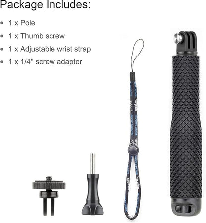 SOONSUN 23'' Short Extension Selfie Stick Compact Hand Grip Waterproof Monopod Pole for GoPro Hero 13 12 11 10 9 8 7 6 5 4, Fusion, Session, Insta360 X2 X3, GO3, AKASO, DJI Osmo Action Camera