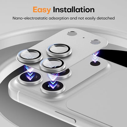 Jeluse Compatible with iPhone 17 Pro Camera Lens Protector, Strong Adhesion Full Coverage Metal Aluminum Alloy Ultra Clarity Tempered Glass Camera Screen Protector