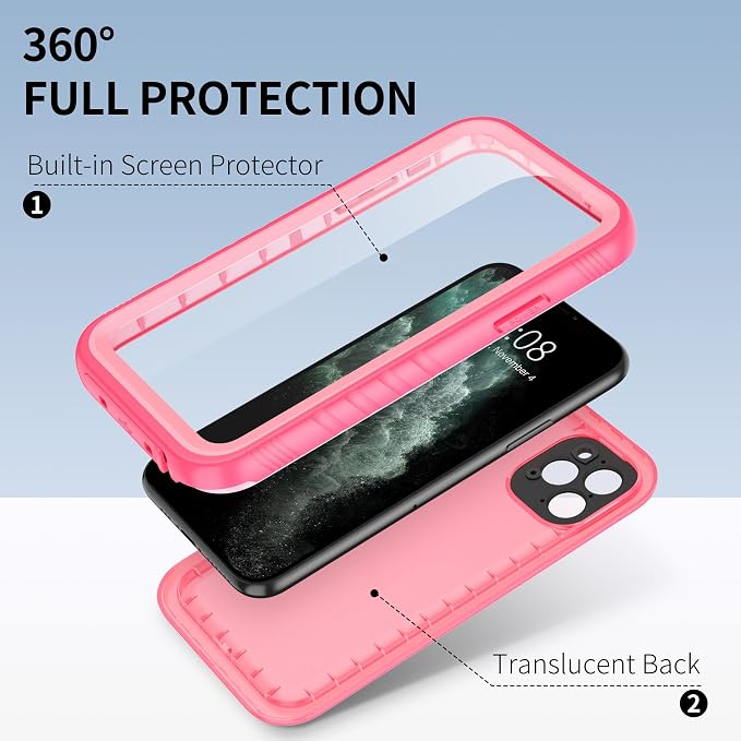 SPORTLINK for iPhone 11 Pro Waterproof Case, Full Body Underwater/Rugged/Heavy Duty Shockproof/Dustproof Case with Built-in Screen Protector for iPhone 11 Pro 5.8 Inch (Pink)