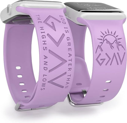 God is Greater Than the Highs and Lows Watch Band Compatible with Apple Watch Laser Engraved iWatch Band Silicone 38mm - 49mm Strap Jesus Psalm Christian God Blessed (38/40/41mm S/M, Lavender)