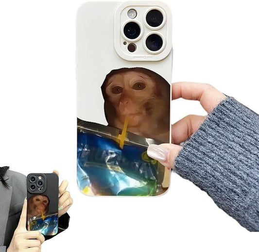 Monkey Phone Case, Funny Monkey Phone Case, All-Inclusived Shockproof TPU Clear Protective Cover, Funny Phone Cases for iPhone 16/15/14/13 Promax (White-1,14plus)