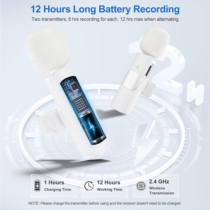 PoP voice Wireless Lavalier Microphone for iPhone, Android, Mini Clip-On Mic with Noise Cancellation, 65ft Range, 12H Battery, USB-C/Lightning - for TikTok, YouTube, Podcast, Live Streaming
