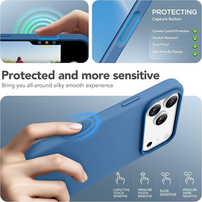 GONEZ Magnetic for iPhone 17 Pro Max Case, Compatible with MagSafe, [Screen Protector + Camera Lens Protector], Liquid Silicone Anti-Scratch Shockproof Protective Phone Case 6.9 inch, Lake Blue