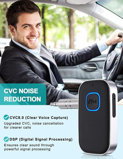 Bluetooth Car Adapter, WOCBUY 3.5mm AUX Bluetooth Receiver for Music Streaming, Wireless Music Audio Adapter with Built-in Mic, Home Stereo, Speakers (Handsfree Car Kits, 16H Playtime)