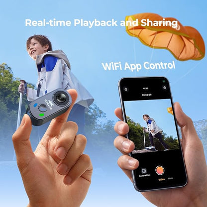 4K Mini Body Camera, Thumb Size POV Cam Action Camera with WiFi, EIS Stabilization, Magnetic Mount, 64GB Storage, Charging Case, Hands-Free Recording for Content Creator TikTok YouTube Vlogging