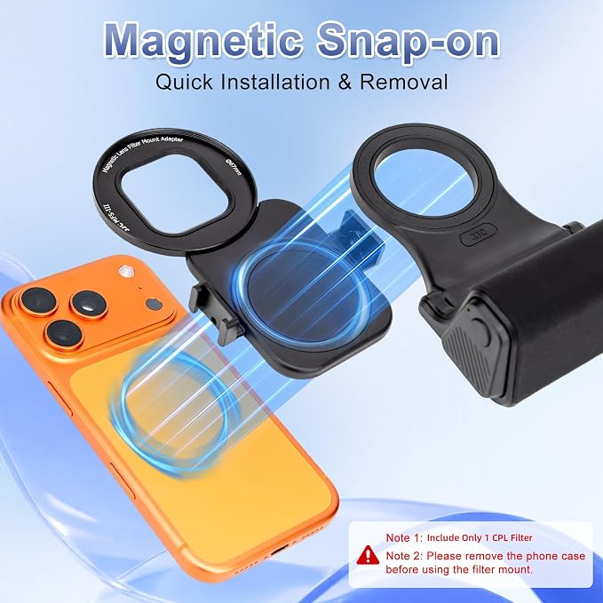 Upgraded 67mm CPL Filter Mount Kit with Magnetic Phone Camera Grip & Storage Pouch for iPhone 17 Air 16 15 14 Pro Max Accessories,Circular Polarizer Lens Filter Adapter Set w Cold Shoe & 1/4'' Hole