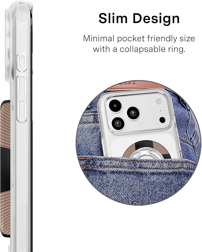 VELVET CAVIAR Compatible with MagSafe Phone Grip 2.0 | Cute Magnetic Ring Holder | Finger Loop Kickstand | Pop On Accessory for iPhone 17, 16, 15, 14, 13, 12 | Mocha Vibe Checkered