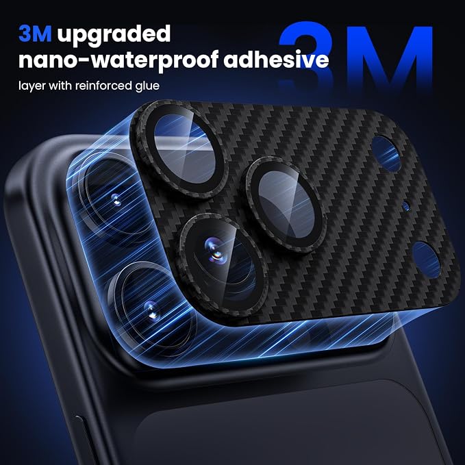 WSKEN for iPhone 17 Pro Max Camera Lens Protector, [Military Grade Shatterproof] [Strong Adhesion] Metal Aluminum Alloy Tempered Glass Camera Screen Protector, Crabon Fiber Texture