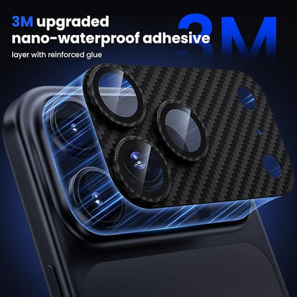 WSKEN for iPhone 17 Pro Max Camera Lens Protector, [Military Grade Shatterproof] [Strong Adhesion] Metal Aluminum Alloy Tempered Glass Camera Screen Protector, Crabon Fiber Texture