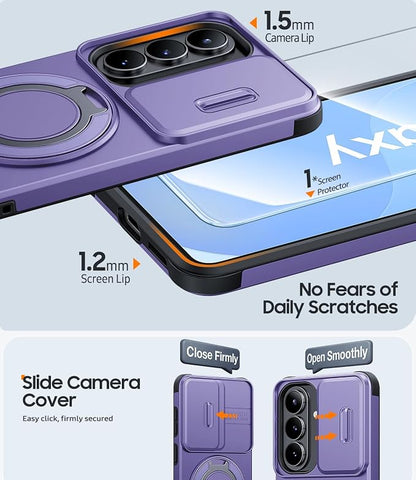 JAME for Samsung Galaxy S26+ Plus Case, Ring Holder Stand Kickstand, Slide Camera Cover with Screen Protector, Dual-Layer Shockproof Protective, Magnetic Accessory Friendly S26 Plus Phone Case, Purple