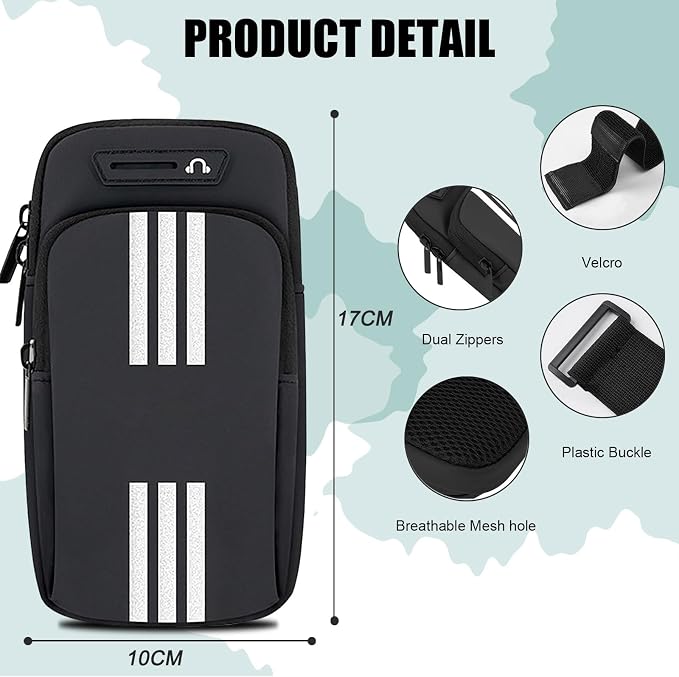 Phone Holder for Running Armband Cell Phone Holder iPhone 17 16 15 14 13 12 11 Pro Max Xs 16e Xr X Plus Galaxy Ultra Note Carrier Bag,Gym Workout Exercise Sports Arm Bands Sleeve Pouch Black