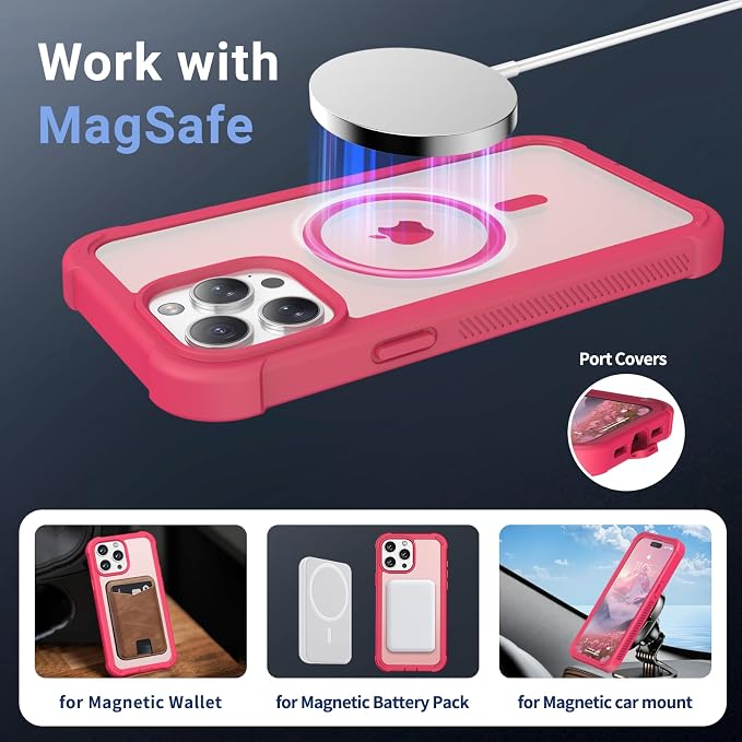 jaroco Magnetic for iPhone 15 Pro Case, [Compatible with MagSafe][Military Grade Drop Protection][Heavy Duty Protection][Non-Slip][Shockproof] 2-Layer Durable Bumper Phone Case 6.1''-Rose